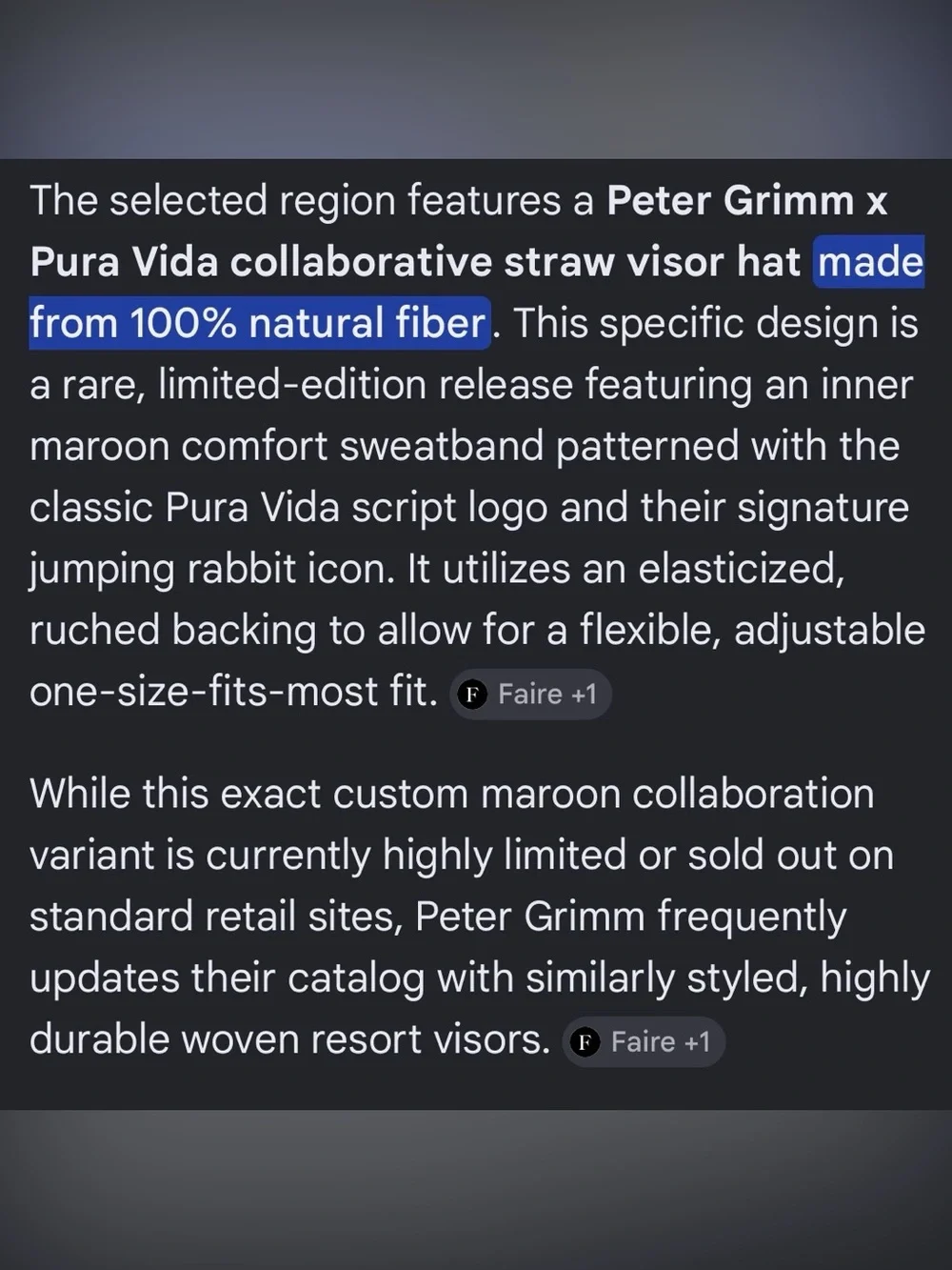 FP- Peter Grimm Headwear Cleobella Straw Hat Visor NWOT UV Protection